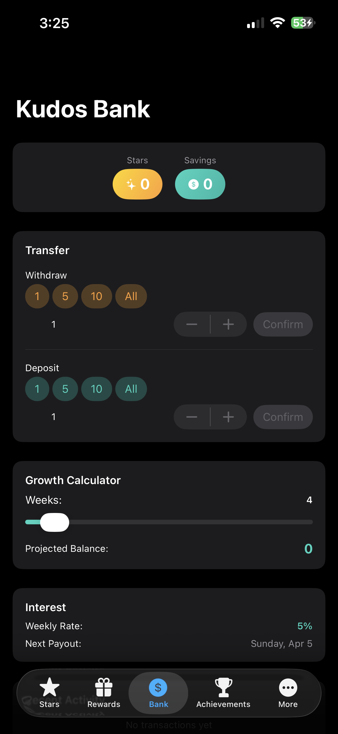Kudos Bank — save stars and earn interest